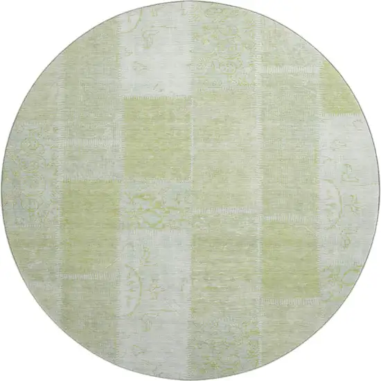 8' Artichoke Green And Ivory Patchwork Washable Round Rug With UV Protection Photo 1