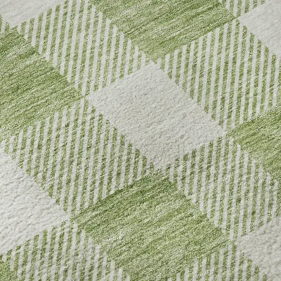 8' Artichoke Green And Ivory Plaid Washable Round Rug With UV Protection Photo 9