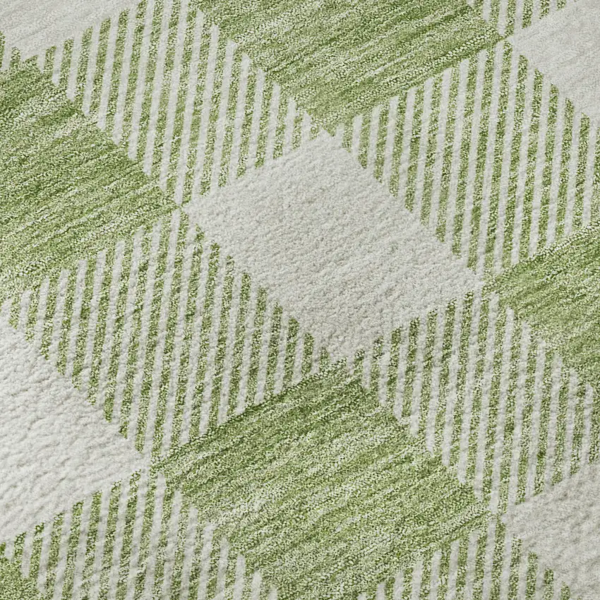 8' Artichoke Green And Ivory Plaid Washable Round Rug With UV Protection Photo 9