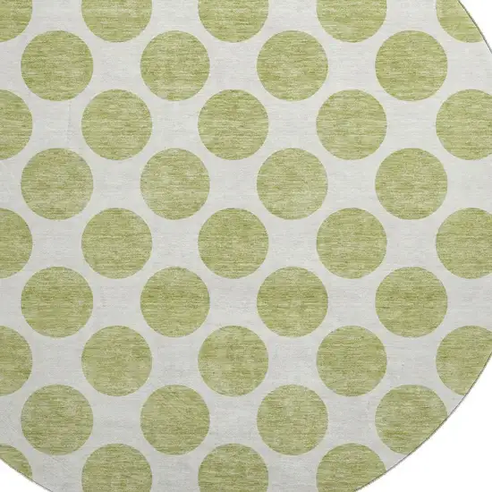 8' Artichoke Green And Ivory Polka Dot Washable Round Rug With UV Protection Photo 3