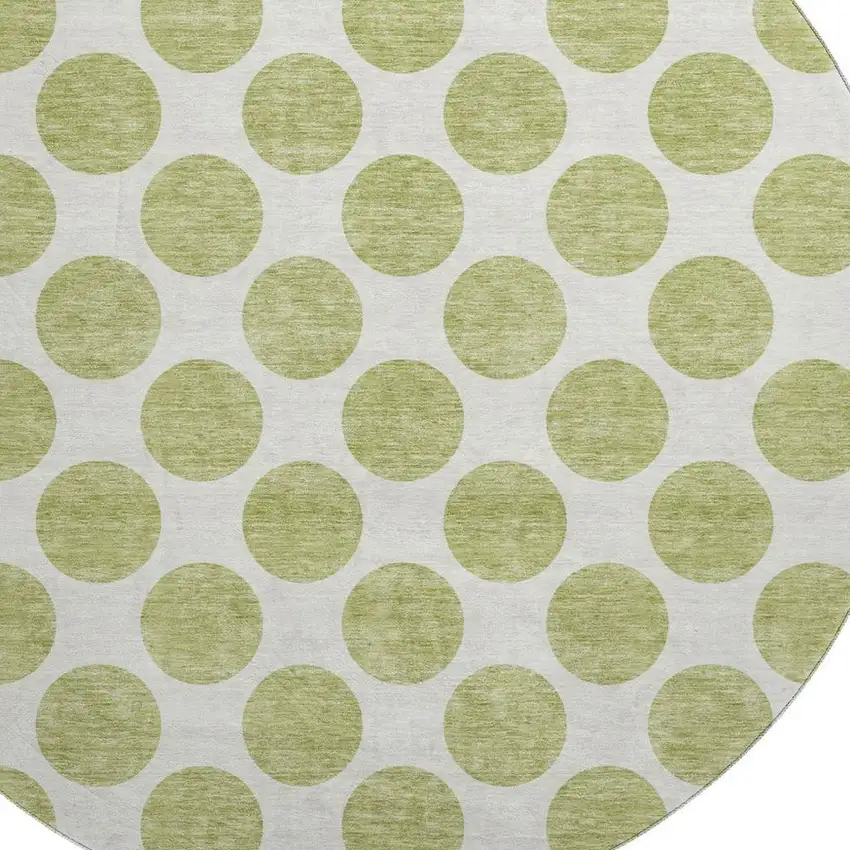 8' Artichoke Green And Ivory Polka Dot Washable Round Rug With UV Protection Photo 3