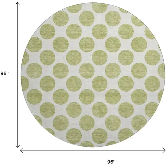 8' Artichoke Green And Ivory Polka Dot Washable Round Rug With UV Protection Photo 9