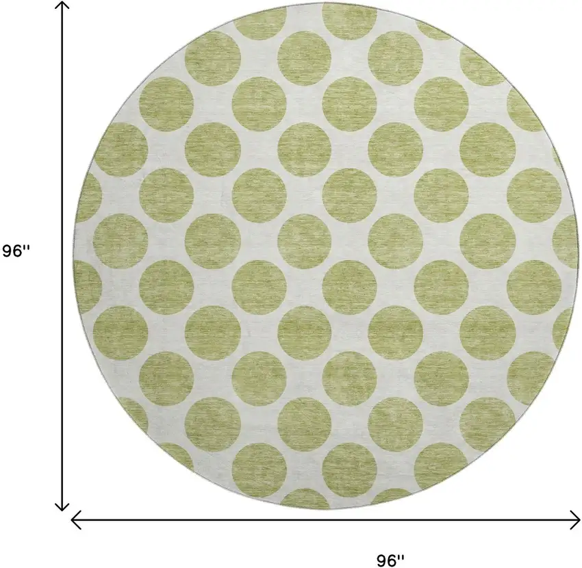 8' Artichoke Green And Ivory Polka Dot Washable Round Rug With UV Protection Photo 9