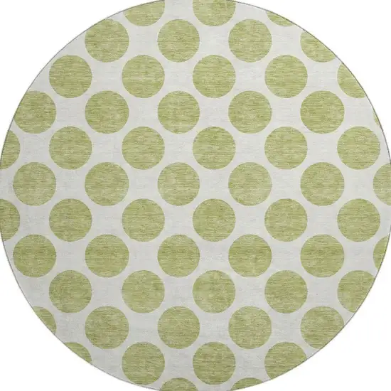 8' Artichoke Green And Ivory Polka Dot Washable Round Rug With UV Protection Photo 3