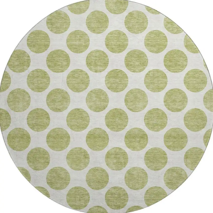 8' Artichoke Green And Ivory Polka Dot Washable Round Rug With UV Protection Photo 3