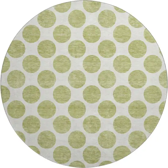 8' Artichoke Green And Ivory Polka Dot Washable Round Rug With UV Protection Photo 1