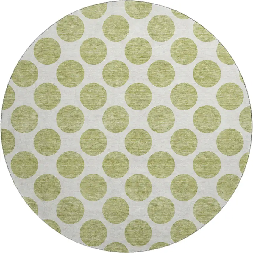 8' Artichoke Green And Ivory Polka Dot Washable Round Rug With UV Protection Photo 1