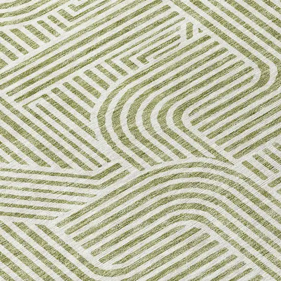 8' Artichoke Green And Ivory Round Abstract Washable Indoor Outdoor Area Rug Photo 8