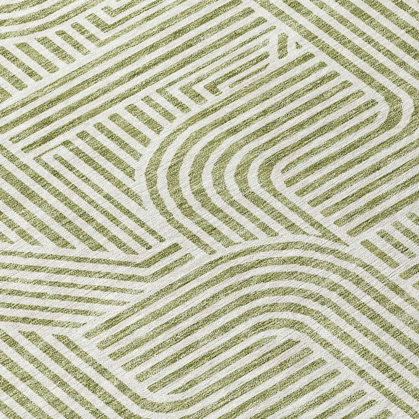 8' Artichoke Green And Ivory Round Abstract Washable Indoor Outdoor Area Rug Photo 8
