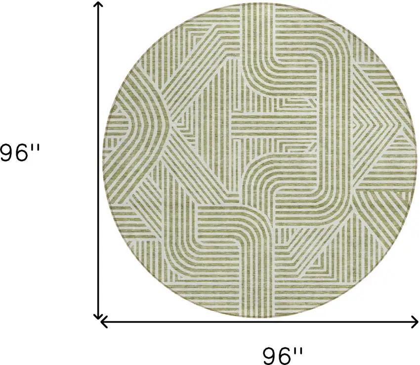 8' Artichoke Green And Ivory Round Abstract Washable Indoor Outdoor Area Rug Photo 3