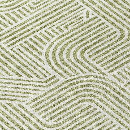 8' Artichoke Green And Ivory Round Abstract Washable Indoor Outdoor Area Rug Photo 6