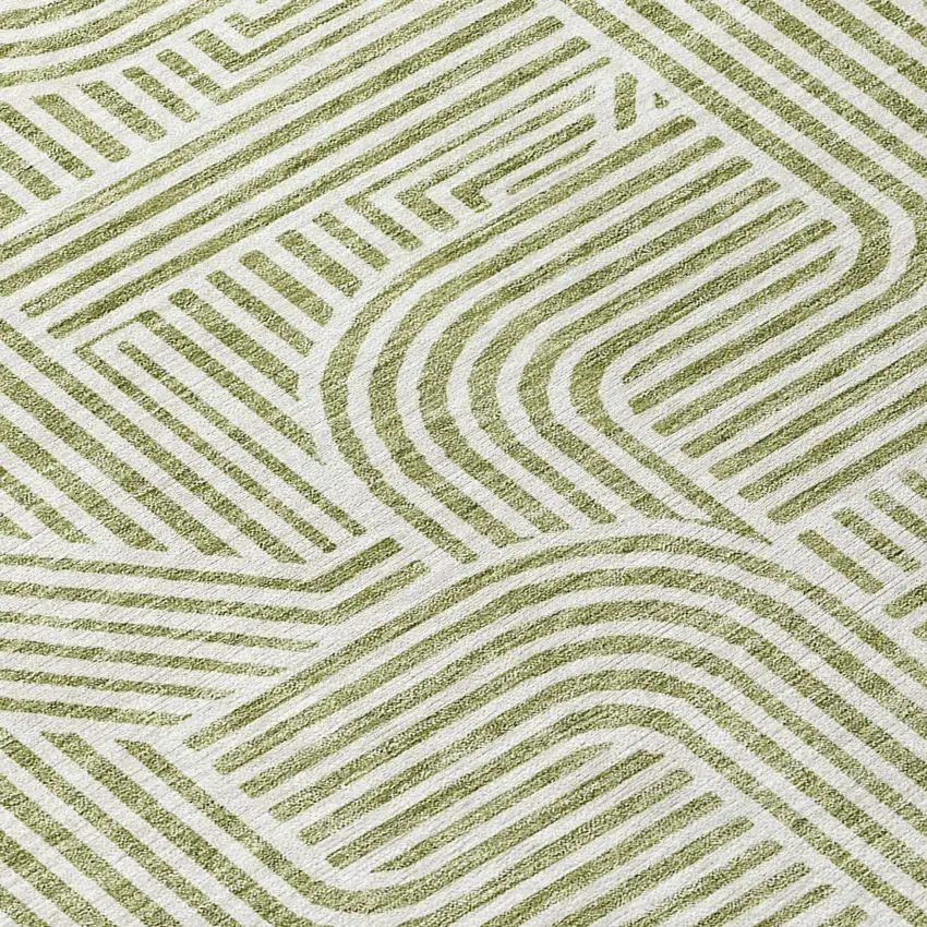 8' Artichoke Green And Ivory Round Abstract Washable Indoor Outdoor Area Rug Photo 6