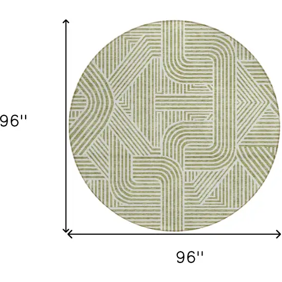 8' Artichoke Green And Ivory Round Abstract Washable Indoor Outdoor Area Rug Photo 5