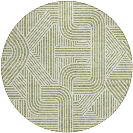 8' Artichoke Green And Ivory Round Abstract Washable Indoor Outdoor Area Rug Photo 2