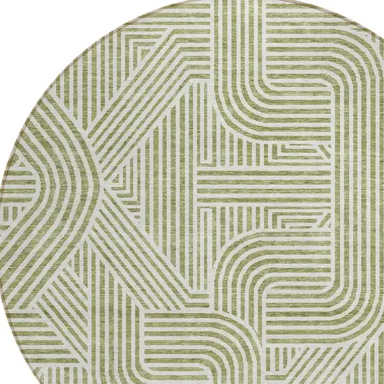 8' Artichoke Green And Ivory Round Abstract Washable Indoor Outdoor Area Rug Photo 3