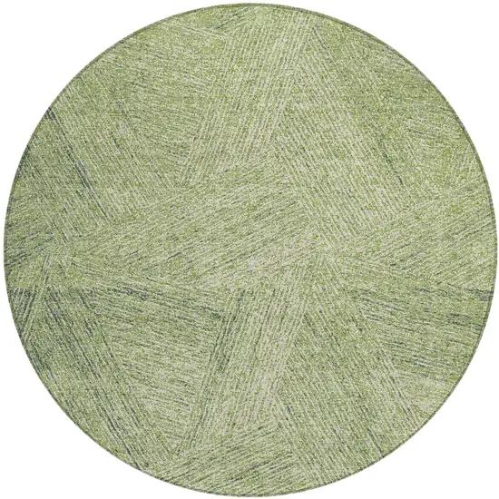 8' Artichoke Green And Ivory Round Abstract Washable Indoor Outdoor Area Rug Photo 2