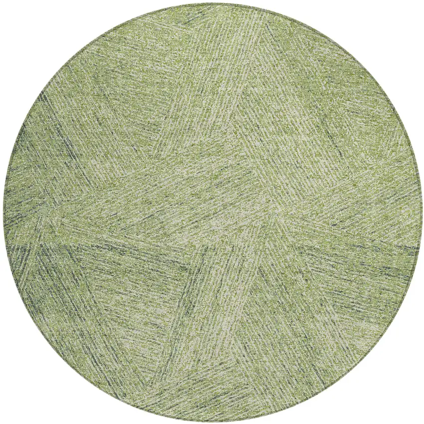8' Artichoke Green And Ivory Round Abstract Washable Indoor Outdoor Area Rug Photo 2