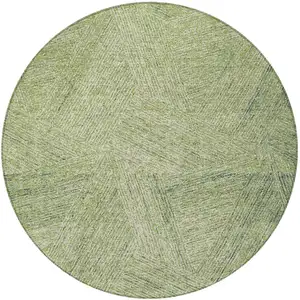 Photo of 8' Artichoke Green And Ivory Round Abstract Washable Indoor Outdoor Area Rug