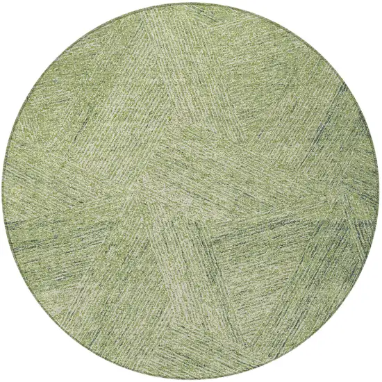 8' Artichoke Green And Ivory Round Abstract Washable Indoor Outdoor Area Rug Photo 4