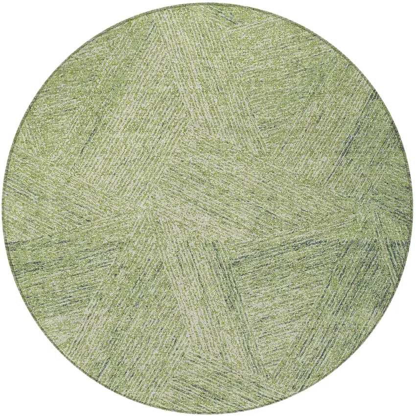 8' Artichoke Green And Ivory Round Abstract Washable Indoor Outdoor Area Rug Photo 4