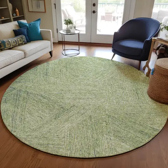 8' Artichoke Green And Ivory Round Abstract Washable Indoor Outdoor Area Rug Photo 6
