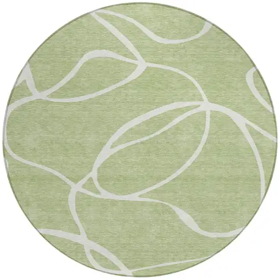 8' Artichoke Green And Ivory Round Abstract Washable Indoor Outdoor Area Rug Photo 6