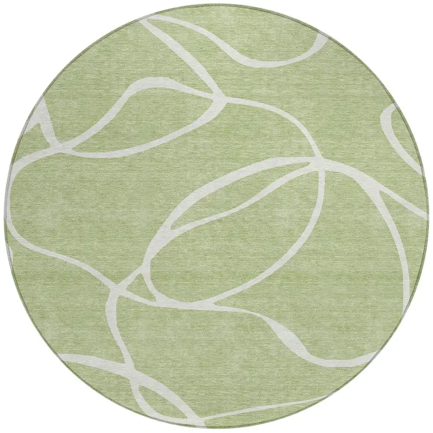8' Artichoke Green And Ivory Round Abstract Washable Indoor Outdoor Area Rug Photo 6