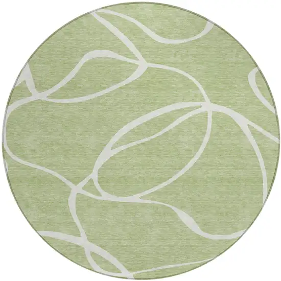 8' Artichoke Green And Ivory Round Abstract Washable Indoor Outdoor Area Rug Photo 2