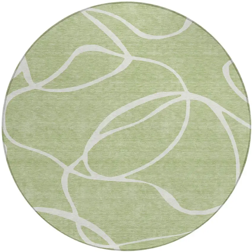 8' Artichoke Green And Ivory Round Abstract Washable Indoor Outdoor Area Rug Photo 2