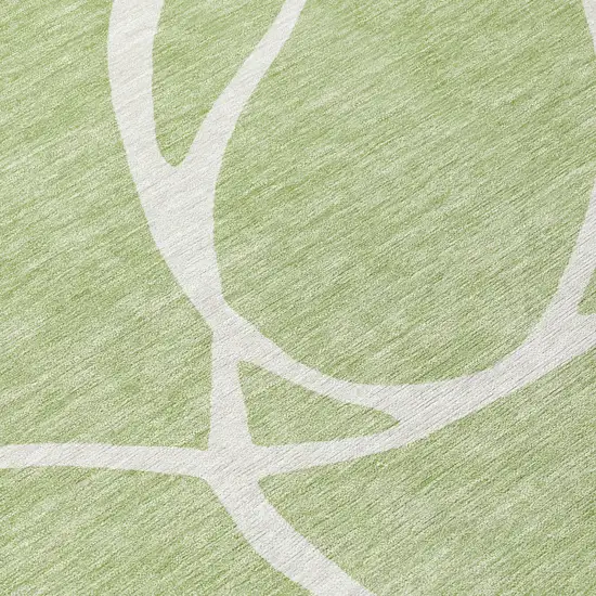 8' Artichoke Green And Ivory Round Abstract Washable Indoor Outdoor Area Rug Photo 5