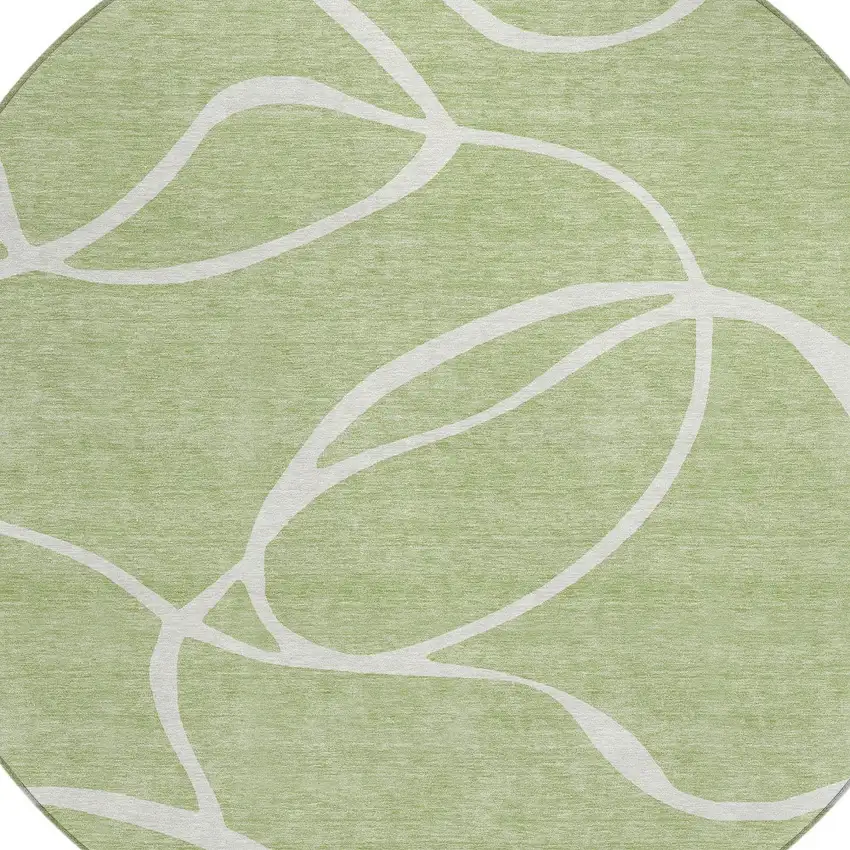 8' Artichoke Green And Ivory Round Abstract Washable Indoor Outdoor Area Rug Photo 4