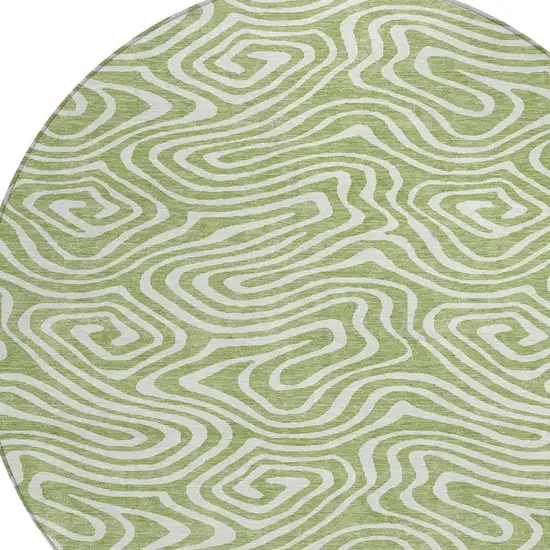 8' Artichoke Green And Ivory Round Abstract Washable Indoor Outdoor Area Rug Photo 4