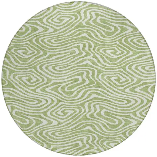 8' Artichoke Green And Ivory Round Abstract Washable Indoor Outdoor Area Rug Photo 4