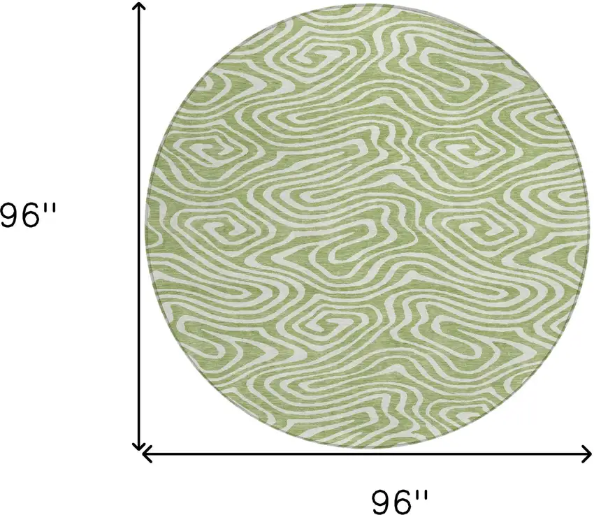 8' Artichoke Green And Ivory Round Abstract Washable Indoor Outdoor Area Rug Photo 3