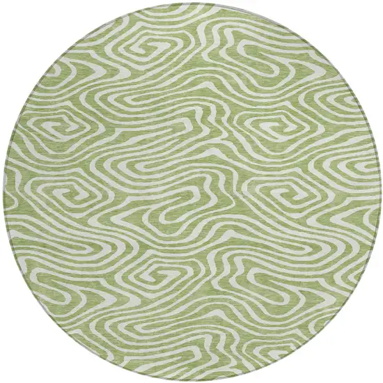 8' Artichoke Green And Ivory Round Abstract Washable Indoor Outdoor Area Rug Photo 2