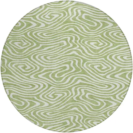 8' Artichoke Green And Ivory Round Abstract Washable Indoor Outdoor Area Rug Photo 2