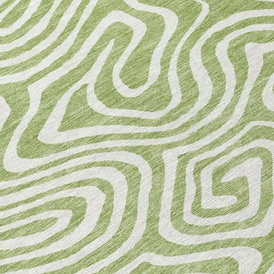 8' Artichoke Green And Ivory Round Abstract Washable Indoor Outdoor Area Rug Photo 6