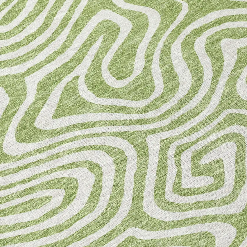 8' Artichoke Green And Ivory Round Abstract Washable Indoor Outdoor Area Rug Photo 6