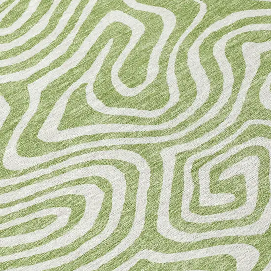 8' Artichoke Green And Ivory Round Abstract Washable Indoor Outdoor Area Rug Photo 8