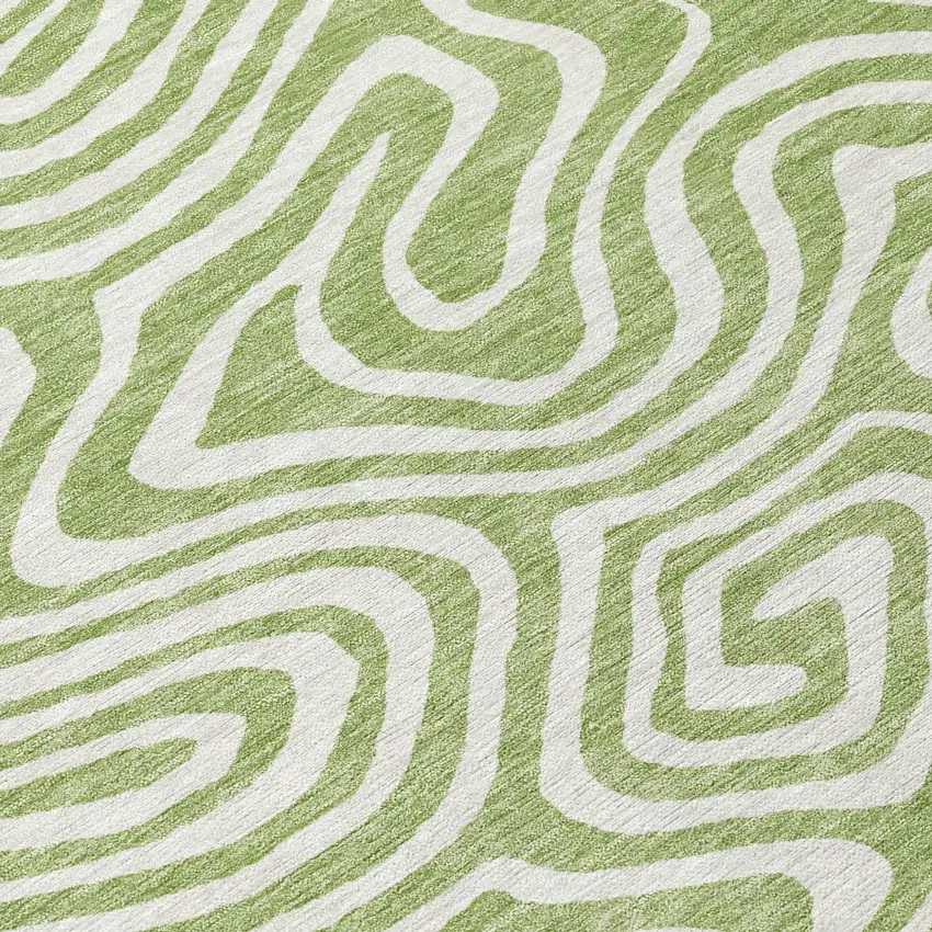 8' Artichoke Green And Ivory Round Abstract Washable Indoor Outdoor Area Rug Photo 8
