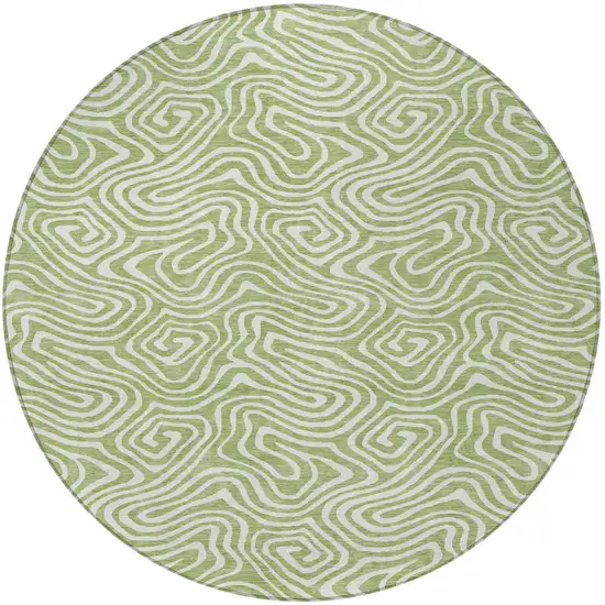 8' Artichoke Green And Ivory Round Abstract Washable Indoor Outdoor Area Rug Photo 5