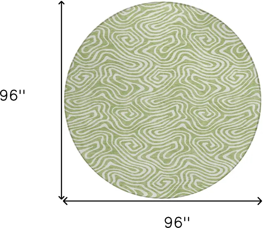 8' Artichoke Green And Ivory Round Abstract Washable Indoor Outdoor Area Rug Photo 3