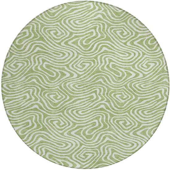8' Artichoke Green And Ivory Round Abstract Washable Indoor Outdoor Area Rug Photo 2