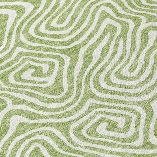 8' Artichoke Green And Ivory Round Abstract Washable Indoor Outdoor Area Rug Photo 8