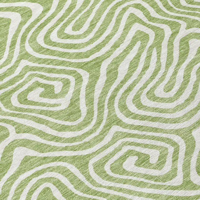 8' Artichoke Green And Ivory Round Abstract Washable Indoor Outdoor Area Rug Photo 8