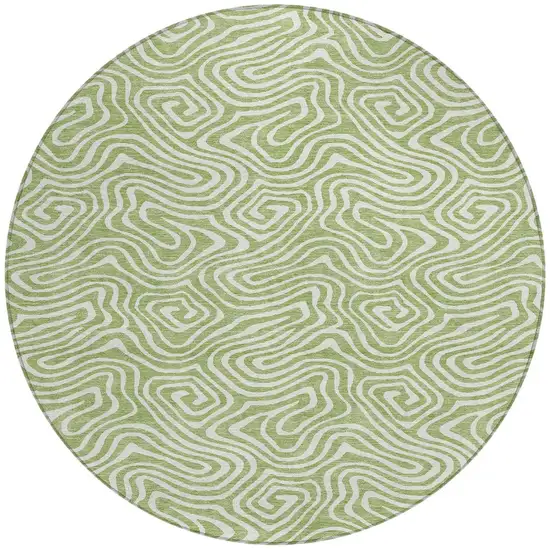 8' Artichoke Green And Ivory Round Abstract Washable Indoor Outdoor Area Rug Photo 4