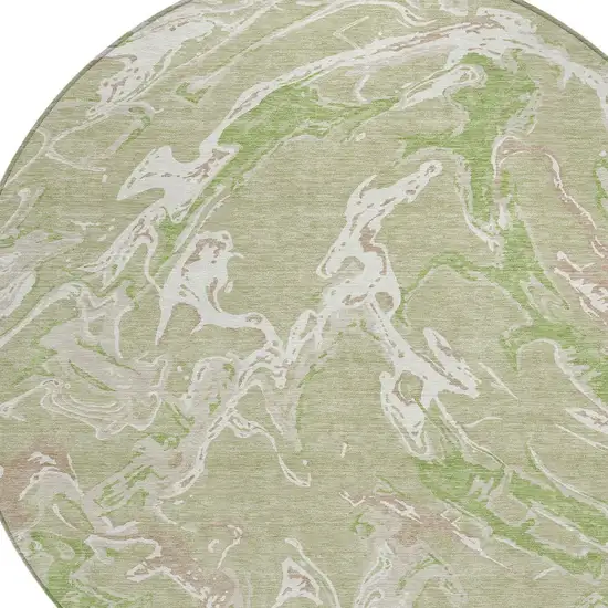 8' Artichoke Green And Ivory Round Abstract Washable Indoor Outdoor Area Rug Photo 5