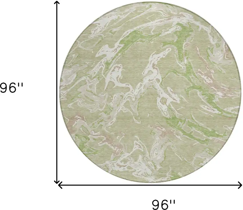 8' Artichoke Green And Ivory Round Abstract Washable Indoor Outdoor Area Rug Photo 3