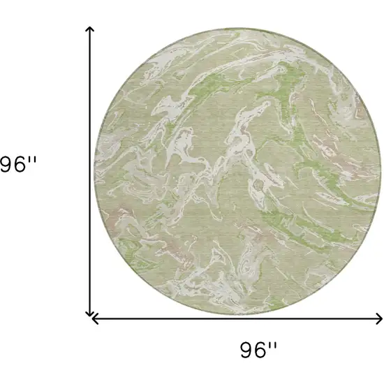 8' Artichoke Green And Ivory Round Abstract Washable Indoor Outdoor Area Rug Photo 3