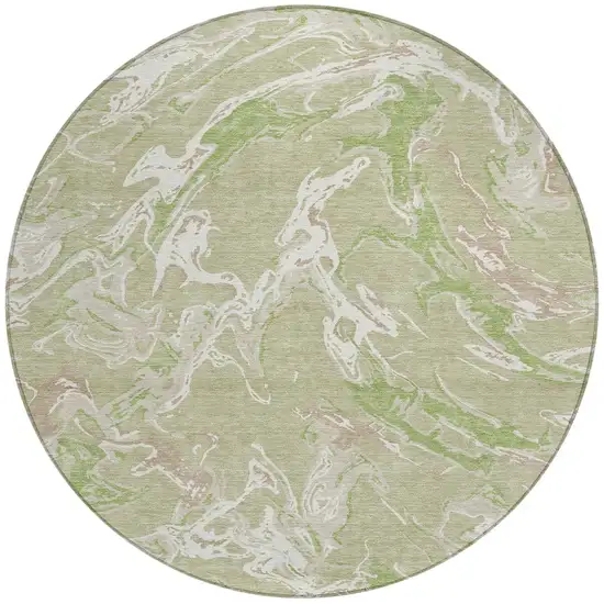 8' Artichoke Green And Ivory Round Abstract Washable Indoor Outdoor Area Rug Photo 6